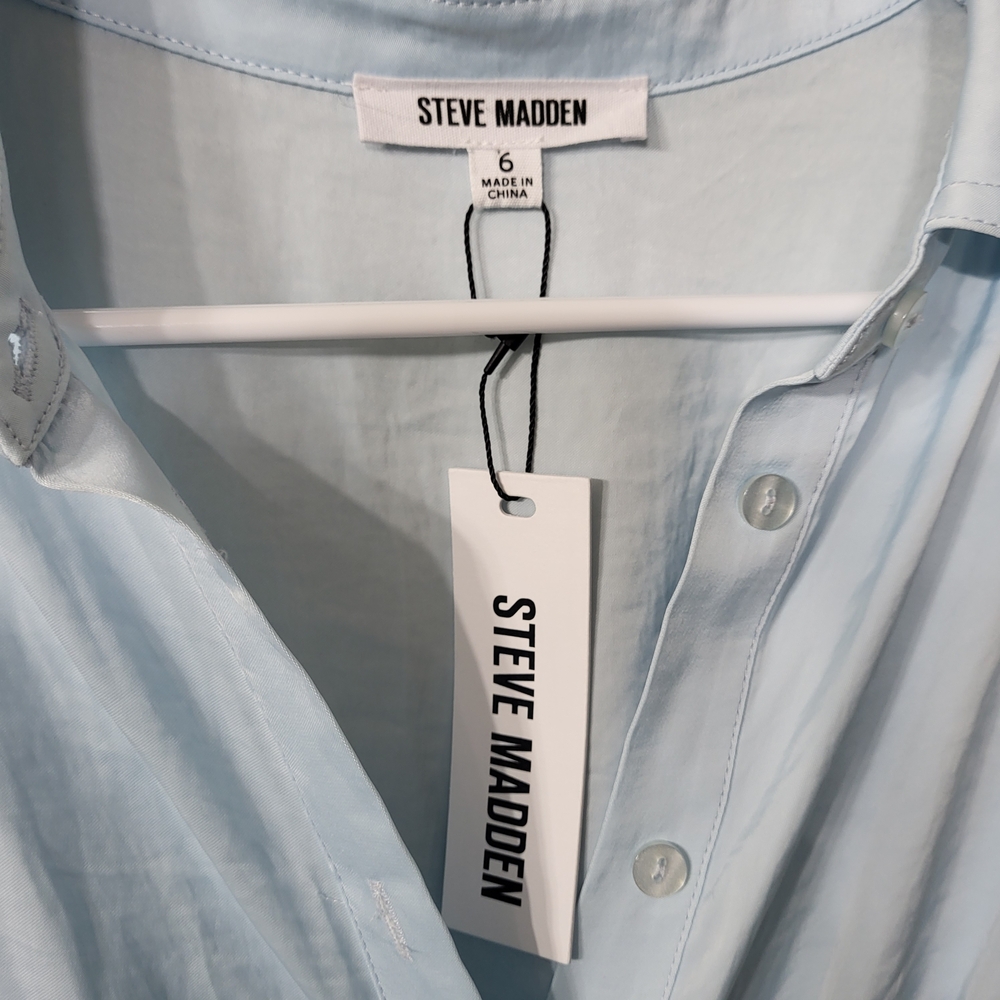 Steve Madden Pale Blue Button-Front Midi Shirt Dress - Picture 2 of 6